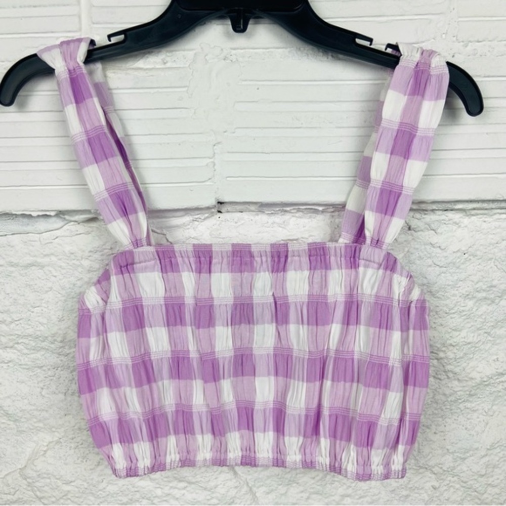 NWOT KENDALL & KYLIE plaid picnic stretch purple & white summer cropped top SZ M
